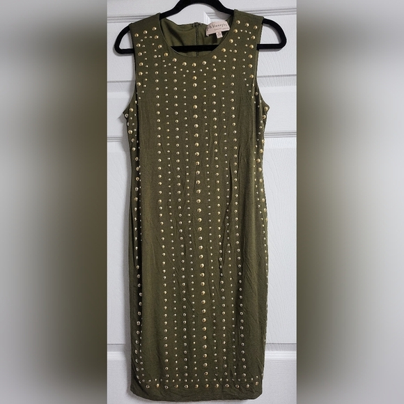 Philosophy - NWOT -Studded Olive Green Dress- Size M - Picture 1 of 6